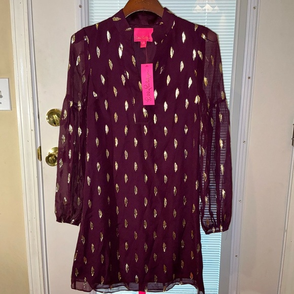 Lilly Pulitzer NWT Shea Silk Dress Cabernet Berry Diamond Clip - Picture 16 of 16
